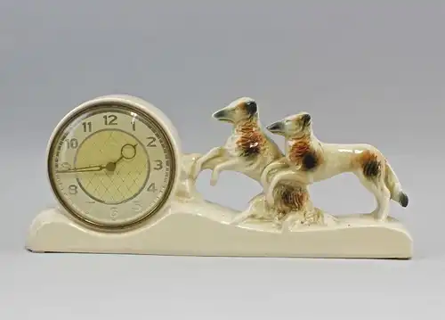 Keramik-Uhr Windhunde um 1920/40 99820012