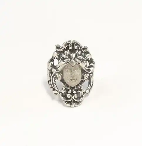 925er Silber Jugendstil-Ring Gesicht / Antlitz Gr. 55 floral 9901426