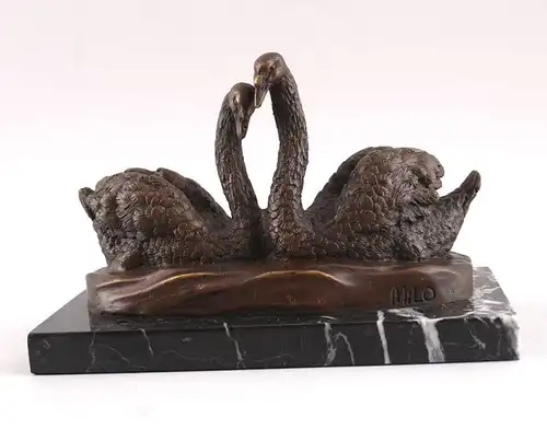9937068 Bronze Skulptur Milo Schwanen-Paar Schwan H13cm