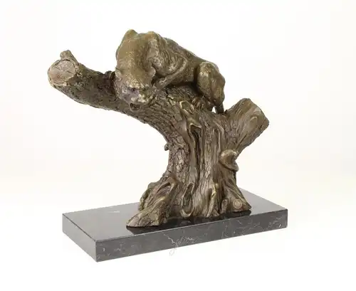 99937978-dss Bronze Skulptur Fauchender Panther Ast Großkatze Figur 15x32x34cm