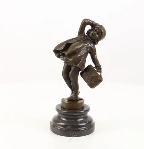 9937102-dss Bronze Skulptur Figur Schul-Mädchen 25x10x12cm