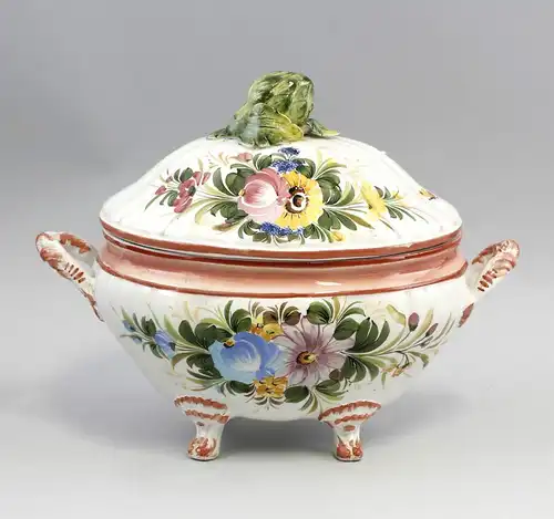 Keramik Fayence-Terrine Blumenmalerei 99845076