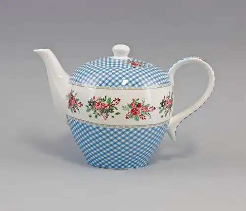 Porzellan modern Tee-Kanne Dekor "Blüten blau kariert" Jameson&Tailor 9952339