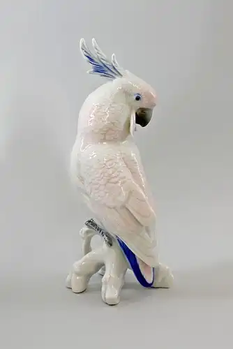 Porzellan Figur Kakadu rosa weiß  Vogel Ens H20,5cm 9997636#