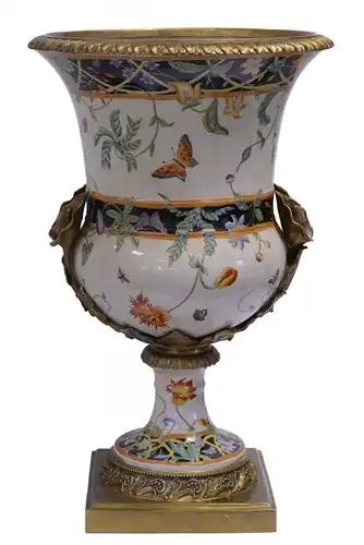Messing Keramik Amphore Vase Pokal Jugendstil prunkvoll neu 99937811-dss