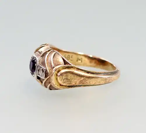 8325041 585er Gold Amethyst-Diamant-Ring Historismus antik Handarbeit