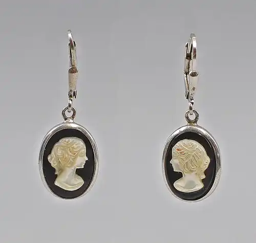 8325117 925er Silber Ohrringe mit Perlmutt-Gemme antik L3,6cm