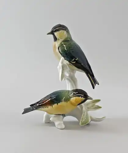 Porzellan Figur Vogel Birkenzeisig-Gruppe Ens H17cm 9997592