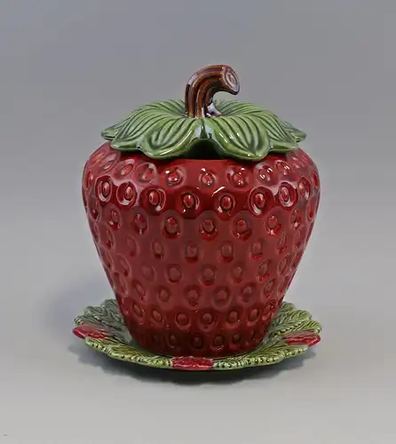 9918637 Keramik Majolika Portugal Terrine Deckeldose Bowle Erdbeere