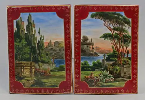 8340064 Paar Porzellan Wandbilder Fliesen handgemalt 19. Jh. mediterranes Motiv