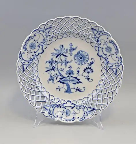 8340016 Porzellan Durchbruchteller Teichert Zwiebelmuster Blaudekor um 1900