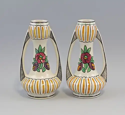 8345057 Paar Jugendstil Vasen Amphore Keramik