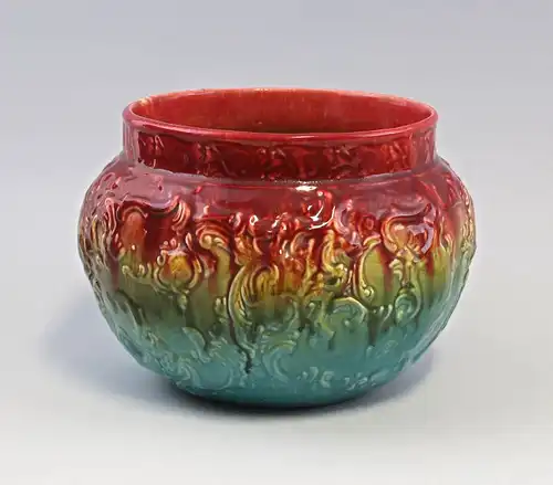 8345029 Keramik Majolika Cachepot Blumen-Übertopf Jugendstil Laufglasur um 1900