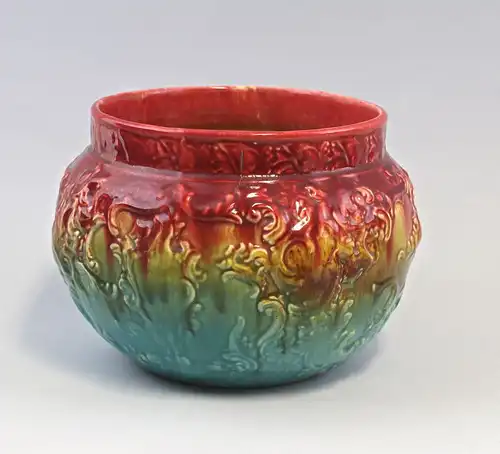 8345029 Keramik Majolika Cachepot Blumen-Übertopf Jugendstil Laufglasur um 1900