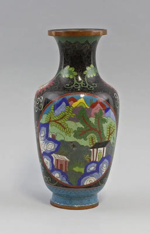 8339039 Cloisonné-Vase Landschaften Asien Kupfer Balustervase 0