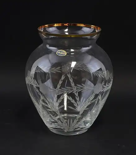 8335045 Handgeschliffene Baluster-Vase Glas Kristall Böhmen Goldrand