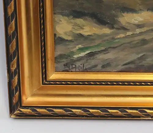 8360076 Öl-Gemälde signiert Norddeutsche Landschaft Heide Dünen um 1900/20