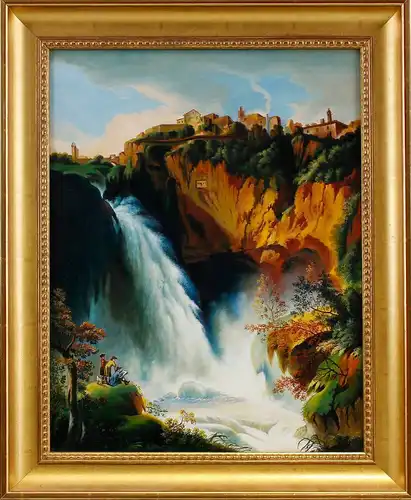 8360178 Öl-Gemälde Gaston Choron Landschaft mit Wasserfall Klassizismus