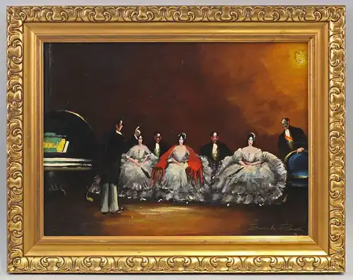 8360101 Modernes Öl-Gemälde signiert Klavier Konzert Szene Stuckrahmen