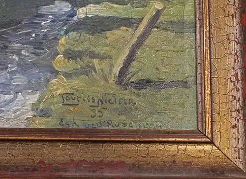 8360151 Öl-Gemälde signiert Nielsen Landschaft bei Aabenraa Dänemark Weide 1935