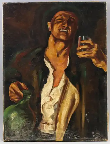 8360058 Öl-Gemälde Kopie nach Heinrich Krause Wein Bildnis eines Weintrinkers
