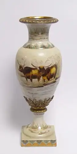 Messing Keramik Amphore Vase Büffel Jugendstil prunkvoll neu 99937868-dss