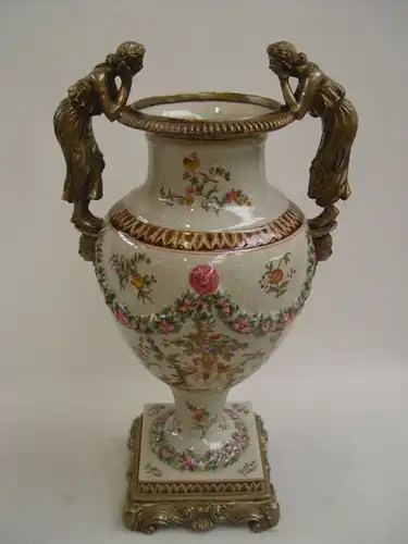 Messing Keramik Amphore Vase Schönheiten Historismus prunkvoll neu 99937876-dss