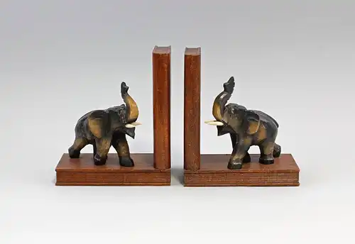 Paar Buchstützen Elefanten Holz geschnitzt Mitte 20. Jh.  99838006