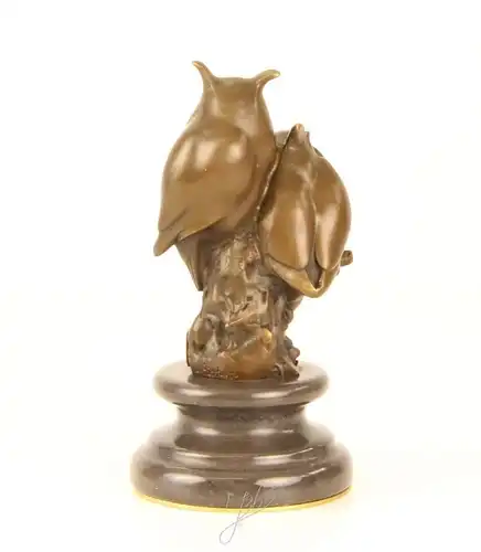 9973331-dssp Bronze Skulptur 2 Eulen stilisiert modern Eule neu
