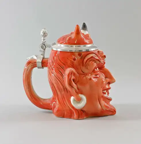 Ens/E.Bohne  Porzellan Figur Bierkrug Teufel rot/weiß H17,5cm 9941750#