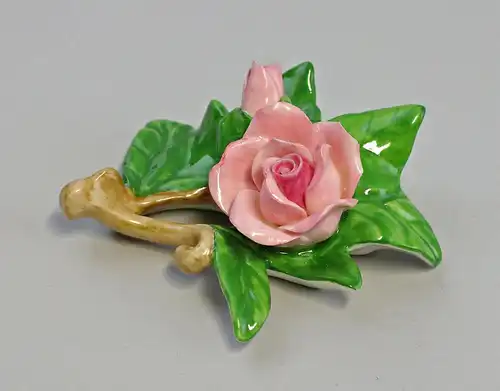 9959605 Porzellan Figur Tischblume Rose Knospe Zweig rosa Ens 7,5x7x3,5cm