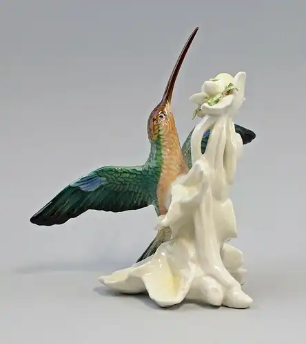 9959548 Porzellan Figur Kolibri fliegend mit Blüte gelb/weiß  Vogel Ens H18cm