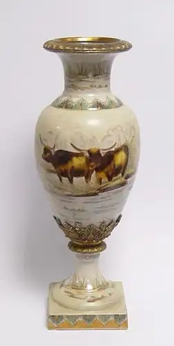 99937868-dss Messing Keramik Amphore Vase Büffel Jugendstil prunkvoll neu