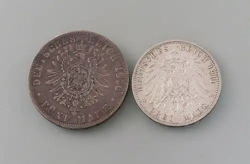 8408002 Deutsches Reich 3 Mark Württemberg 1911 + 5 Mark Hamburg 1876