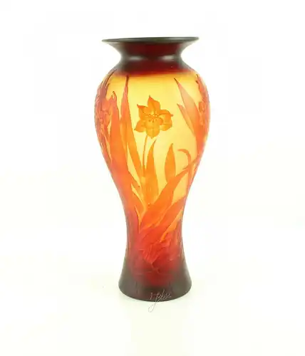 9973536-dss Glas Cameo Baluster Vase Osterglocke Narzisse 20x44cm neu