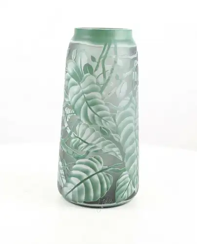 9973534-dss Glas Cameo Vase Saftig Grüne Blätter 18x36cm neu