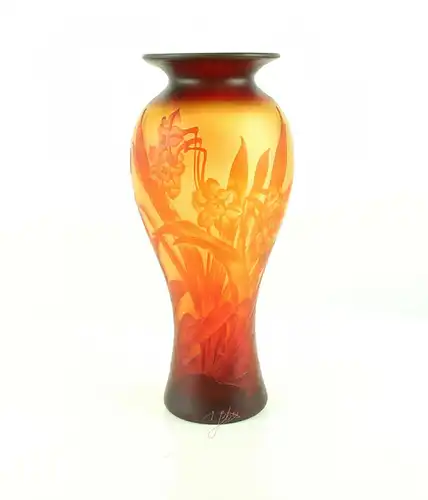 9973525-dss Glas Cameo Vase Osterglocke Narzisse 20x44cm neu