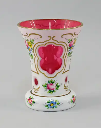 8435007 Glas Becher Biedermeier Böhmen um 1880 Blumen Handmalerei