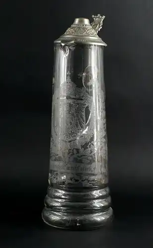 8435003 Großer Glas Schenk Krug Humpen Historismus 1894 "Einigkeit macht stark"