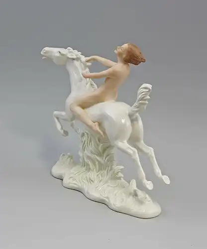 Porzellan Figur Wallendorf Dame Mädchen Akt auf Pferd 27x24cm 9941720