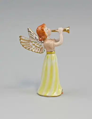 9987229 Porzellan Engel mit Trompete Othengrafen bunt handbemalt gold H15,5cm