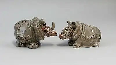 Paar Designer- Streuer Keramik Nashorn handbemalt NEU 9952037