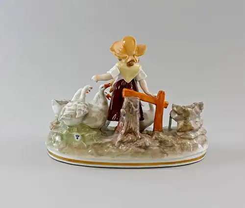 Porzellan Figur Mädchen mit Gänsen Gänseliesel Ernst Bohne 27x22cm 