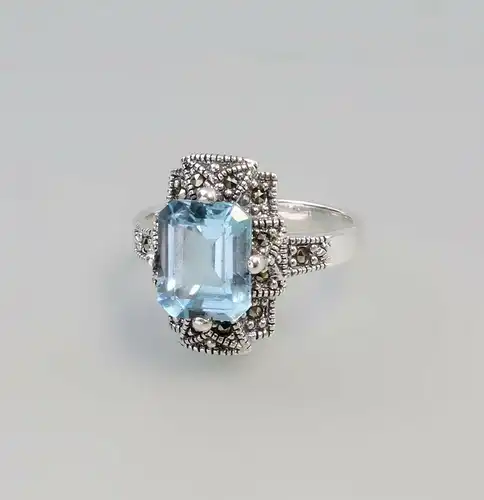 925er Silber Blautopas Markasiten Ring  Gr. 57 9927575