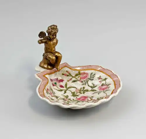 9937900-dss Keramik Messing Muschelschale mit Putto Blumen Jugendstil