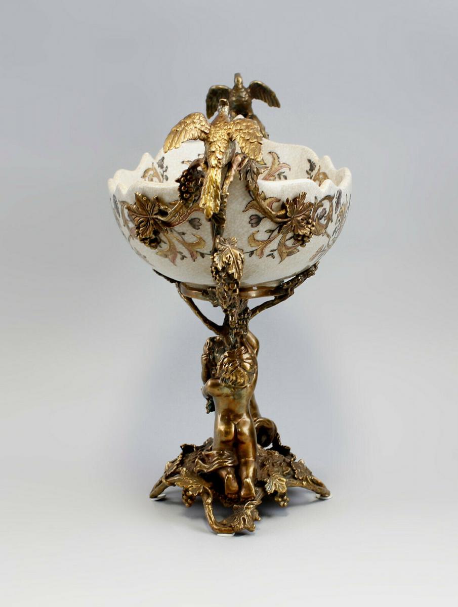 9937900-dss Keramik Messing Muschelschale mit Putto Blumen Jugendstil