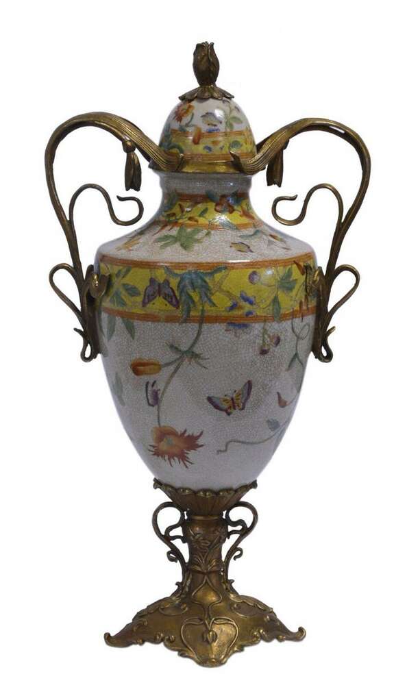 9937900-dss Keramik Messing Muschelschale mit Putto Blumen Jugendstil