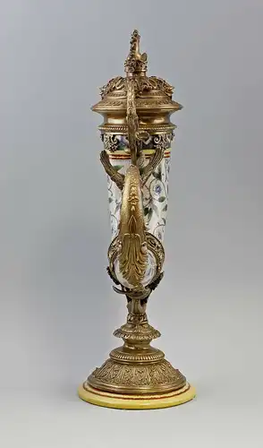 9937566-dss Prunkvoller Tafelaufsatz Trinkhorn Drachen Keramik Bronze
