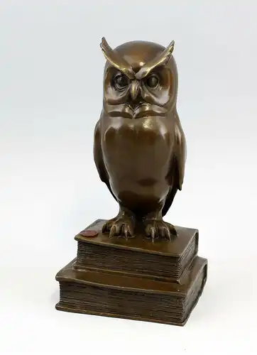 9937417-dss Bronze Skulptur Figur Eule der Weisheit auf Buch 11x9x22cm