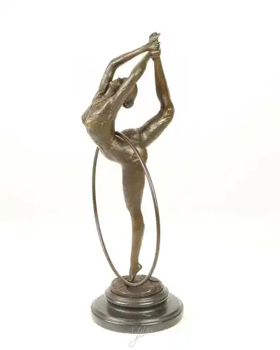 9973326-dss Bronze Figur Skulptur Varieté Tänzerin mit Hula Hoop 20x13x39cm